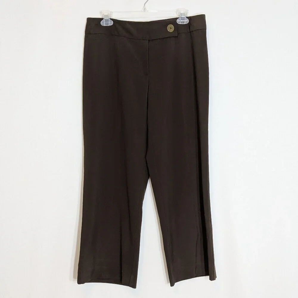 APOSTROPHE Brown Mid-Rise Front Zip Stretch Poly Career Pants; Size 12P
